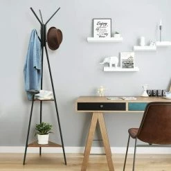 SONGMICS Porte-Manteau Sur Pieds Au Style Rustique, Portant, Meuble D’entrée, Style Industriel, Avec 2 étagères, Pour Vêtements, Chapeaux, Sacs, Noir Et Vintage, RCR16BX - Vintage, Noir -SONGMICS Soldes 10327238 3