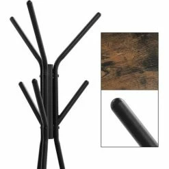 SONGMICS Porte-Manteau Sur Pieds Au Style Rustique, Portant, Meuble D’entrée, Style Industriel, Avec 2 étagères, Pour Vêtements, Chapeaux, Sacs, Noir Et Vintage, RCR16BX - Vintage, Noir -SONGMICS Soldes 10327238 4