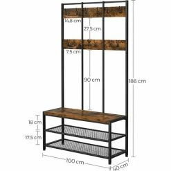 VASAGLE Grand Porte-manteaux De Style Industriel, Avec Banc à Chaussures, Meuble D’entrée, Vestiaire, 12 Crochets, Étagère à Chaussures, Armature En Fer Rigide, Capacité De Charge 100kg, Par SONGMICS HSR86BX -SONGMICS Soldes 10708665 5