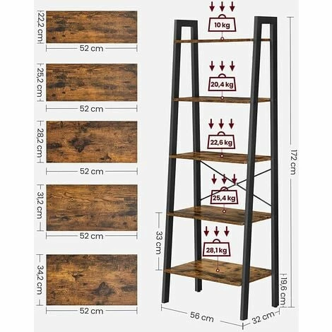 VASAGLE Étagère Vintage En Escalier, Bibliothèque à 5 Niveaux, Rangement, Avec Cadre Métallique, Pour Salon, Cuisine, Vintage, Noire, Par SONGMICS, LLS45X - Vintage, Noir 7 VASAGLE Étagère Vintage En Escalier, Bibliothèque à 5 Niveaux, Rangement, Avec Cadre Métallique, Pour Salon, Cuisine, Vintage, Noire, Par SONGMICS, LLS45X - Vintage, Noir – Image 5