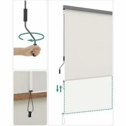 SONGMICS 1.4 X 2.5m Store Vertical Pour Balcon Terrasse Avec Coffre Gris Inérieur Ou Extérieur Paravent Pare-Soleil Brise-Vue Imperméable Toile En Beige GSA145BE - Beige -SONGMICS Soldes 11295117 4