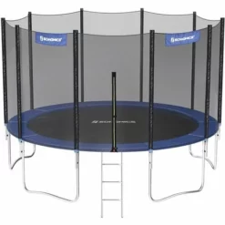 SONGMICS Soldes 33 SONGMICS Trampoline Extérieur, Diamètre 427cm, TÜV Rheinland GS Certifica, Équipement Jardin, Avec Échelle, Filet De Protection, Poteaux Recouverts, Noir Et Bleu STR144 - Bleu