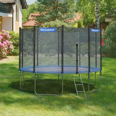 SONGMICS Trampoline Extérieur, Diamètre 427cm, TÜV Rheinland GS Certifica, Équipement Jardin, Avec Échelle, Filet De Protection, Poteaux Recouverts, Noir Et Bleu STR144 - Bleu 4 SONGMICS Trampoline Extérieur, Diamètre 427cm, TÜV Rheinland GS Certifica, Équipement Jardin, Avec Échelle, Filet De Protection, Poteaux Recouverts, Noir Et Bleu STR144 - Bleu – Image 2