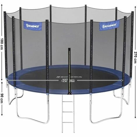 SONGMICS Trampoline Extérieur, Diamètre 427cm, TÜV Rheinland GS Certifica, Équipement Jardin, Avec Échelle, Filet De Protection, Poteaux Recouverts, Noir Et Bleu STR144 - Bleu 7 SONGMICS Trampoline Extérieur, Diamètre 427cm, TÜV Rheinland GS Certifica, Équipement Jardin, Avec Échelle, Filet De Protection, Poteaux Recouverts, Noir Et Bleu STR144 - Bleu – Image 5