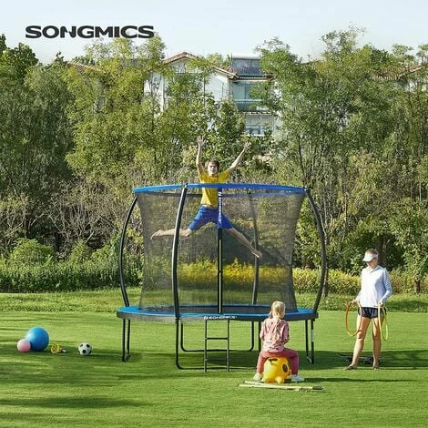 SONGMICS Trampoline Extérieur, Diamètre 305cm, TÜV Rheinland GS Certifica, Équipement Jardin, Avec Échelle, Filet De Protection, Poteaux Recouverts, Noir Et Bleu, STR10BK 4 SONGMICS Trampoline Extérieur, Diamètre 305cm, TÜV Rheinland GS Certifica, Équipement Jardin, Avec Échelle, Filet De Protection, Poteaux Recouverts, Noir Et Bleu, STR10BK – Image 2