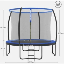 SONGMICS Trampoline Extérieur, Diamètre 305cm, TÜV Rheinland GS Certifica, Équipement Jardin, Avec Échelle, Filet De Protection, Poteaux Recouverts, Noir Et Bleu, STR10BK 9 SONGMICS Trampoline Extérieur, Diamètre 305cm, TÜV Rheinland GS Certifica, Équipement Jardin, Avec Échelle, Filet De Protection, Poteaux Recouverts, Noir Et Bleu, STR10BK -SONGMICS Soldes 11568107 3
