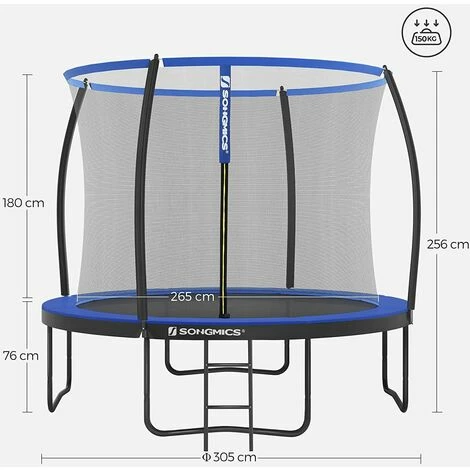 SONGMICS Trampoline Extérieur, Diamètre 305cm, TÜV Rheinland GS Certifica, Équipement Jardin, Avec Échelle, Filet De Protection, Poteaux Recouverts, Noir Et Bleu, STR10BK 5 SONGMICS Trampoline Extérieur, Diamètre 305cm, TÜV Rheinland GS Certifica, Équipement Jardin, Avec Échelle, Filet De Protection, Poteaux Recouverts, Noir Et Bleu, STR10BK – Image 3