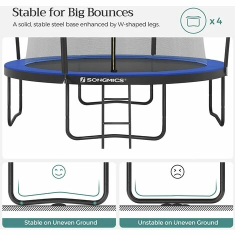 SONGMICS Trampoline Extérieur, Diamètre 305cm, TÜV Rheinland GS Certifica, Équipement Jardin, Avec Échelle, Filet De Protection, Poteaux Recouverts, Noir Et Bleu, STR10BK 6 SONGMICS Trampoline Extérieur, Diamètre 305cm, TÜV Rheinland GS Certifica, Équipement Jardin, Avec Échelle, Filet De Protection, Poteaux Recouverts, Noir Et Bleu, STR10BK – Image 4