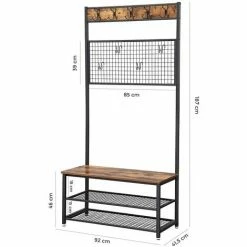 VASAGLE Porte-manteaux De Style Industriel, Avec Banc à Chaussures, Meuble D’entrée, Vestiaire, 9 Crochets, Étagère à Chaussures, Armature Métallique Stable, Brun Rustique Par SONGMICS HSR46BX - Noir, Bois Vintage -SONGMICS Soldes 11614965 5
