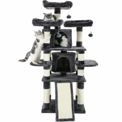 FEANDREA Arbre à Chat, Avec 3 Plate-Formes D’Observation, 2 Grottes, Troncs épais En Sisal, Planche à Griffer, Stable, Hauteur 172cm, Gris Foncé Par SONGMICS PCT18GYZ - Gris Foncé