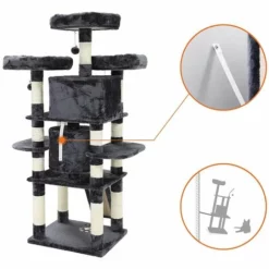 FEANDREA Arbre à Chat, Avec 3 Plate-Formes D’Observation, 2 Grottes, Troncs épais En Sisal, Planche à Griffer, Stable, Hauteur 172cm, Gris Foncé Par SONGMICS PCT18GYZ - Gris Foncé -SONGMICS Soldes 12188592 4