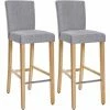 SONGMICS Lot De 2 Tabourets De Bar, Avec Dossier Et Repose-Pieds, Chaise Haute Et Rembourrée, Surface En Lin, Hauteur D’Assise De 76 Cm, Pieds En Bois Massif, Gris Clair Et Couleur Naturel LDC31GYX -SONGMICS Soldes 13218460 1