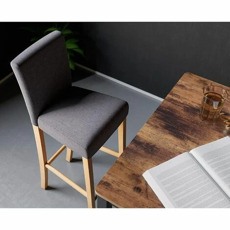 SONGMICS Lot De 2 Tabourets De Bar, Avec Dossier Et Repose-Pieds, Chaise Haute Et Rembourrée, Surface En Lin, Hauteur D’Assise De 76 Cm, Pieds En Bois Massif, Gris Clair Et Couleur Naturel LDC31GYX 4 SONGMICS Lot De 2 Tabourets De Bar, Avec Dossier Et Repose-Pieds, Chaise Haute Et Rembourrée, Surface En Lin, Hauteur D’Assise De 76 Cm, Pieds En Bois Massif, Gris Clair Et Couleur Naturel LDC31GYX – Image 2