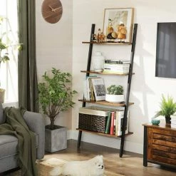 VASAGLE Étagère échelle De Style Industriel, Bibliothèque, Meuble De Rangement à 4 Niveaux, Étagère Inclinée, Pour Salon, Cuisine, Bureau, Armature En Fer, Stable, Brun Noir Rustique Par SONGMICS LLS43BX - Vintage, Noir -SONGMICS Soldes 14352240 3