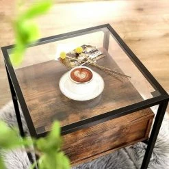 VASAGLE Table D'appoint, Table De Chevet De Style Industriel, Plateau En Verre Trempé Tiroir, Table Basse, Pour Salon, Chambre, Armature En Fer Rigide Par SONGMICS LET04BX -SONGMICS Soldes 14352259 4
