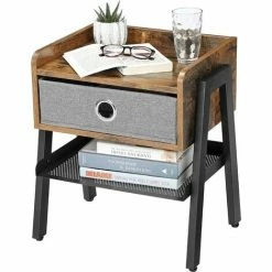 VASAGLE Table De Chevet, Table D'Appoint De Style Industriel, Avec Tiroir En Tissu Non-tissé, Montage Facile, Armature Métallique, Pour Salon, Chambre, Couloir, Bureau, Rétro Par SONGMICS LET64X