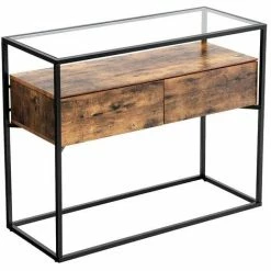 VASAGLE Table De Console De Style Industriel, Table D'entrée Plateau En Verre Trempé, Table De Canapé 2 Tiroirs, Table D'appoint Décorative, Pour Couloir, Entrée Par SONGMICS LNT11BX