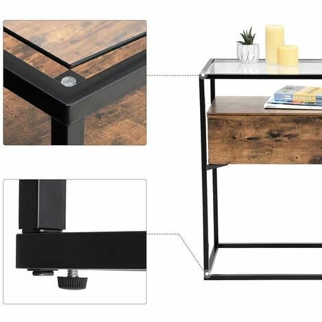 VASAGLE Table De Console De Style Industriel, Table D'entrée Plateau En Verre Trempé, Table De Canapé 2 Tiroirs, Table D'appoint Décorative, Pour Couloir, Entrée Par SONGMICS LNT11BX 6 VASAGLE Table De Console De Style Industriel, Table D'entrée Plateau En Verre Trempé, Table De Canapé 2 Tiroirs, Table D'appoint Décorative, Pour Couloir, Entrée Par SONGMICS LNT11BX – Image 4