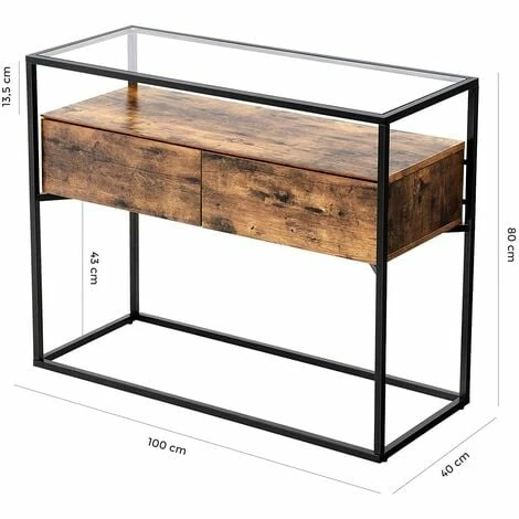 VASAGLE Table De Console De Style Industriel, Table D'entrée Plateau En Verre Trempé, Table De Canapé 2 Tiroirs, Table D'appoint Décorative, Pour Couloir, Entrée Par SONGMICS LNT11BX 7 VASAGLE Table De Console De Style Industriel, Table D'entrée Plateau En Verre Trempé, Table De Canapé 2 Tiroirs, Table D'appoint Décorative, Pour Couloir, Entrée Par SONGMICS LNT11BX – Image 5