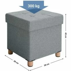 SONGMICS Repose-Pieds, Coffre De Rangement, Tabouret, Pieds En Bois Massif, Avec Couvercle 38 X 38 X 40cm Gris Clair LSF14GYX -SONGMICS Soldes 14352286 5