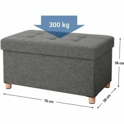 SONGMICS Banc De Rangement, Tabouret Rembourré Pliable, Coffre Avec Couvercle, Pieds En Bois Massif, Gain De Place, Volume 65L, Capacité De Charge 300 Kg, Pour Chambre, Couloir, Gris Foncé LSF16GYZ -SONGMICS Soldes 14352291 5