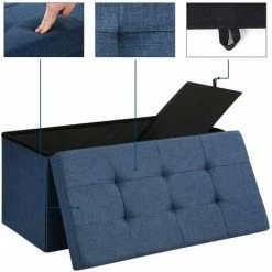 SONGMICS Banc De Rangement, Coffre Avec Couvercle, Grand Pouf Pliable, Chambre, Entrée, Gain D'espace, Volume De 80 L, Charge Max De 300kg, Rembourrage, Bleu Foncé LSF47IN -SONGMICS Soldes 14352296 4