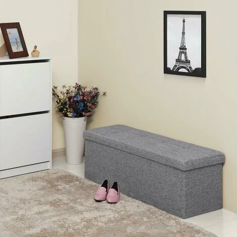 SONGMICS Banc Coffre De Rangement Pouf Pliable Grand Pour 3 Personnes Tissu En Lin 110 X 38 X 38 Cm LSF77G 4 SONGMICS Banc Coffre De Rangement Pouf Pliable Grand Pour 3 Personnes Tissu En Lin 110 X 38 X 38 Cm LSF77G – Image 2