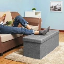 SONGMICS Banc Coffre De Rangement Pouf Pliable Grand Pour 3 Personnes Tissu En Lin 110 X 38 X 38 Cm LSF77G 9 SONGMICS Banc Coffre De Rangement Pouf Pliable Grand Pour 3 Personnes Tissu En Lin 110 X 38 X 38 Cm LSF77G -SONGMICS Soldes 14352300 3