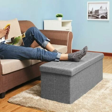 SONGMICS Banc Coffre De Rangement Pouf Pliable Grand Pour 3 Personnes Tissu En Lin 110 X 38 X 38 Cm LSF77G 5 SONGMICS Banc Coffre De Rangement Pouf Pliable Grand Pour 3 Personnes Tissu En Lin 110 X 38 X 38 Cm LSF77G – Image 3