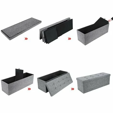SONGMICS Banc Coffre De Rangement Pouf Pliable Grand Pour 3 Personnes Tissu En Lin 110 X 38 X 38 Cm LSF77G 6 SONGMICS Banc Coffre De Rangement Pouf Pliable Grand Pour 3 Personnes Tissu En Lin 110 X 38 X 38 Cm LSF77G – Image 4