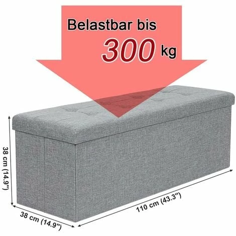 SONGMICS Banc Coffre De Rangement Pouf Pliable Grand Pour 3 Personnes Tissu En Lin 110 X 38 X 38 Cm LSF77G 7 SONGMICS Banc Coffre De Rangement Pouf Pliable Grand Pour 3 Personnes Tissu En Lin 110 X 38 X 38 Cm LSF77G – Image 5