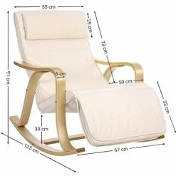 SONGMICS Fauteuil à Bascule, Fauteuil Berçant En Bois, Avec Repose-Pied Réglable 5 Niveaux, Housse Amovible Lavable, Charge Max 150 Kg, Dimensions 67 X 125 X 91 Cm, Beige LYY41M -SONGMICS Soldes 14352316 5