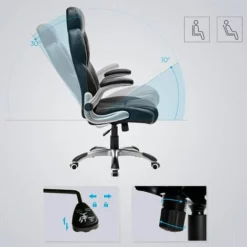 SONGMICS Siège De Bureau Pivotant, Fauteuil Ergonomique, Avec Accoudoirs Pliables, Piètement En étoile En Nylon, Charge Maximale 150 Kg, Noir OBG65BK -SONGMICS Soldes 14352324 3