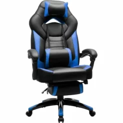 SONGMICS Fauteuil Gamer Ergonomique, Chaise Gaming, Fauteuil De Bureau, Avec Repose-Pieds Télescopique, Appui-tête Réglable, Support Lombaire, Capacité De Charge 150 Kg, Leu Et Noir OBG77BU