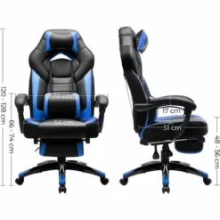 SONGMICS Fauteuil Gamer Ergonomique, Chaise Gaming, Fauteuil De Bureau, Avec Repose-Pieds Télescopique, Appui-tête Réglable, Support Lombaire, Capacité De Charge 150 Kg, Leu Et Noir OBG77BU -SONGMICS Soldes 14352329 5