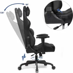 SONGMICS Fauteuil Gamer, Siège De Bureau Racing, Ergonomique, Coussin Lombaire, Cadre En Acier, Dossier Haut, Assise Large, Réglable En Hauteur, Revêtement En PU, Charge 150 Kg, Noir RCG42BK - Noir -SONGMICS Soldes 14352357 3