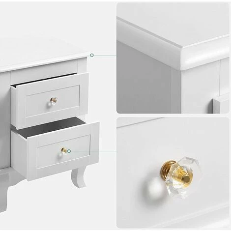 SONGMICS Table De Chevet, Lot De 2, Table De Nuit, Avec 2 Tiroirs, Style Baroque, MDF, Blanc RDN012 - Blanc 6 SONGMICS Table De Chevet, Lot De 2, Table De Nuit, Avec 2 Tiroirs, Style Baroque, MDF, Blanc RDN012 - Blanc – Image 4