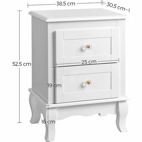 SONGMICS Table De Chevet, Lot De 2, Table De Nuit, Avec 2 Tiroirs, Style Baroque, MDF, Blanc RDN012 - Blanc 7 SONGMICS Table De Chevet, Lot De 2, Table De Nuit, Avec 2 Tiroirs, Style Baroque, MDF, Blanc RDN012 - Blanc – Image 5