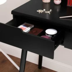 SONGMICS VASAGLE Coiffeuse Avec Miroir Et Ampoules Pour Maquillage Tabouret Rembourré Et 2 Grand Tiroirs 80 X 40 X 130,5 Cm Noir RDT11BL -SONGMICS Soldes 14352367 4