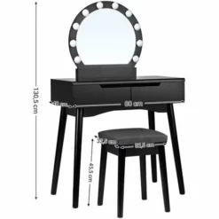 SONGMICS VASAGLE Coiffeuse Avec Miroir Et Ampoules Pour Maquillage Tabouret Rembourré Et 2 Grand Tiroirs 80 X 40 X 130,5 Cm Noir RDT11BL -SONGMICS Soldes 14352367 5