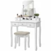 VASAGLE Coiffeuse Moderne, Table De Maquillage En MDF Et En Bois De Pin, Avec Miroir Sans Cadre, Organiseur De Maquillage Amovible, Tabouret En Hévéa, 5 Tiroirs, Pour Chambre, Dressing, Blanc Par SONGMICS RDT25WT -SONGMICS Soldes 14352372 1