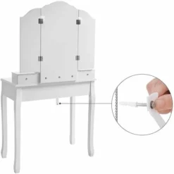 VASAGLE Coiffeuse Avec 5 Tiroirs, Table à Maquillage Avec 1 Tabouret, Miroir Triple Sans Cadre, Un Coffret à Cosmétiques Démontable, Facile à Assembler, Blanc Par SONGMICS RDT28WT 10 VASAGLE Coiffeuse Avec 5 Tiroirs, Table à Maquillage Avec 1 Tabouret, Miroir Triple Sans Cadre, Un Coffret à Cosmétiques Démontable, Facile à Assembler, Blanc Par SONGMICS RDT28WT -SONGMICS Soldes 14352373 4