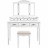 VASAGLE Coiffeuse Avec Tiroirs, Table à Maquillage Avec Miroir Triple Et Crochet à Colliers, 2 Rainures Pour Brosses Et 4 Compartiments Ouverts, Pieds En Bois Massif, Tabouret Rembourré, Blanc Par SONGMICS RDT60WT 1 VASAGLE Coiffeuse Avec Tiroirs, Table à Maquillage Avec Miroir Triple Et Crochet à Colliers, 2 Rainures Pour Brosses Et 4 Compartiments Ouverts, Pieds En Bois Massif, Tabouret Rembourré, Blanc Par SONGMICS RDT60WT -SONGMICS Soldes 14352374 1