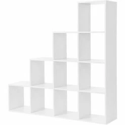 SONGMICS ÉTagère Escalier, Meuble De Rangement, 10 Compartiments, Pour Bibliothèque, Salon, Chambre, Blanc, LBC10WTV1 - Blanc