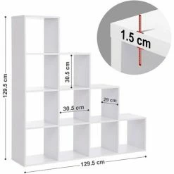 SONGMICS ÉTagère Escalier, Meuble De Rangement, 10 Compartiments, Pour Bibliothèque, Salon, Chambre, Blanc, LBC10WTV1 - Blanc -SONGMICS Soldes 14373044 5