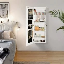 SONGMICS Armoire à Bijoux Psyché Murale Suspendu avec Serrure et miroir Blanc JBC63WV1 - Blanc -SONGMICS Soldes 15383823 2