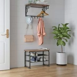 VASAGLE Banc à Chaussures De Style Industriel, Étagère à Chaussures Avec 2 Étages En Treillis, Structure En Métal, à L’Entrée, Au Salon, Stable, Gain D’Espace, Rustique Par SONGMICS LMR32BX - Vintage -SONGMICS Soldes 15579861 3