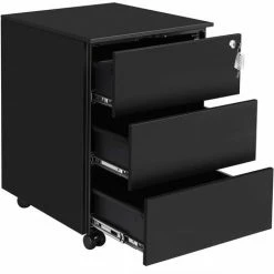 SONGMICS Caisson De Bureau Mobile, Verrouillable, Avec 3 Tiroirs, Rangement De Documents, Papeterie, Préassemblé, Pour Bureau, Bureau à Domicile, 39 X 45 X 55cm (L X L X H), Noir Mat OFC63BK