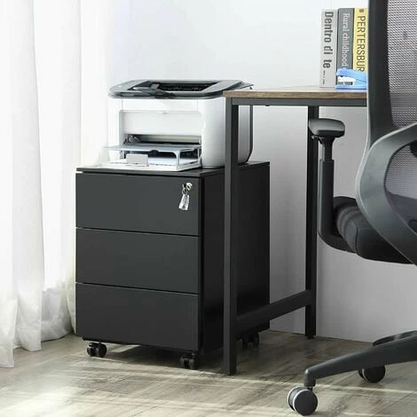 SONGMICS Caisson De Bureau Mobile, Verrouillable, Avec 3 Tiroirs, Rangement De Documents, Papeterie, Préassemblé, Pour Bureau, Bureau à Domicile, 39 X 45 X 55cm (L X L X H), Noir Mat OFC63BK 4 SONGMICS Caisson De Bureau Mobile, Verrouillable, Avec 3 Tiroirs, Rangement De Documents, Papeterie, Préassemblé, Pour Bureau, Bureau à Domicile, 39 X 45 X 55cm (L X L X H), Noir Mat OFC63BK – Image 2