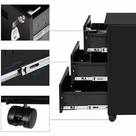 SONGMICS Caisson De Bureau Mobile, Verrouillable, Avec 3 Tiroirs, Rangement De Documents, Papeterie, Préassemblé, Pour Bureau, Bureau à Domicile, 39 X 45 X 55cm (L X L X H), Noir Mat OFC63BK 5 SONGMICS Caisson De Bureau Mobile, Verrouillable, Avec 3 Tiroirs, Rangement De Documents, Papeterie, Préassemblé, Pour Bureau, Bureau à Domicile, 39 X 45 X 55cm (L X L X H), Noir Mat OFC63BK – Image 3